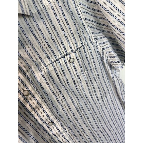 Mountain Khakis Striped Pearl Snap Button Down Shirt Western White Blue Medium - Picture 3 of 11